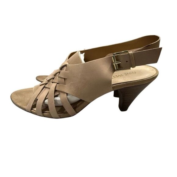 Nine West Women's Tan Nude Leather Woven Criss Cross Heels Size 8.5 - Picture 1 of 8
